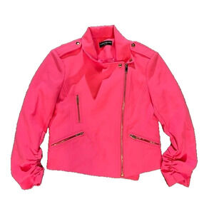 Generation Love Womens Colleen Crepe Moto Jacket Ruched Sleeves Pink Size‎ 3